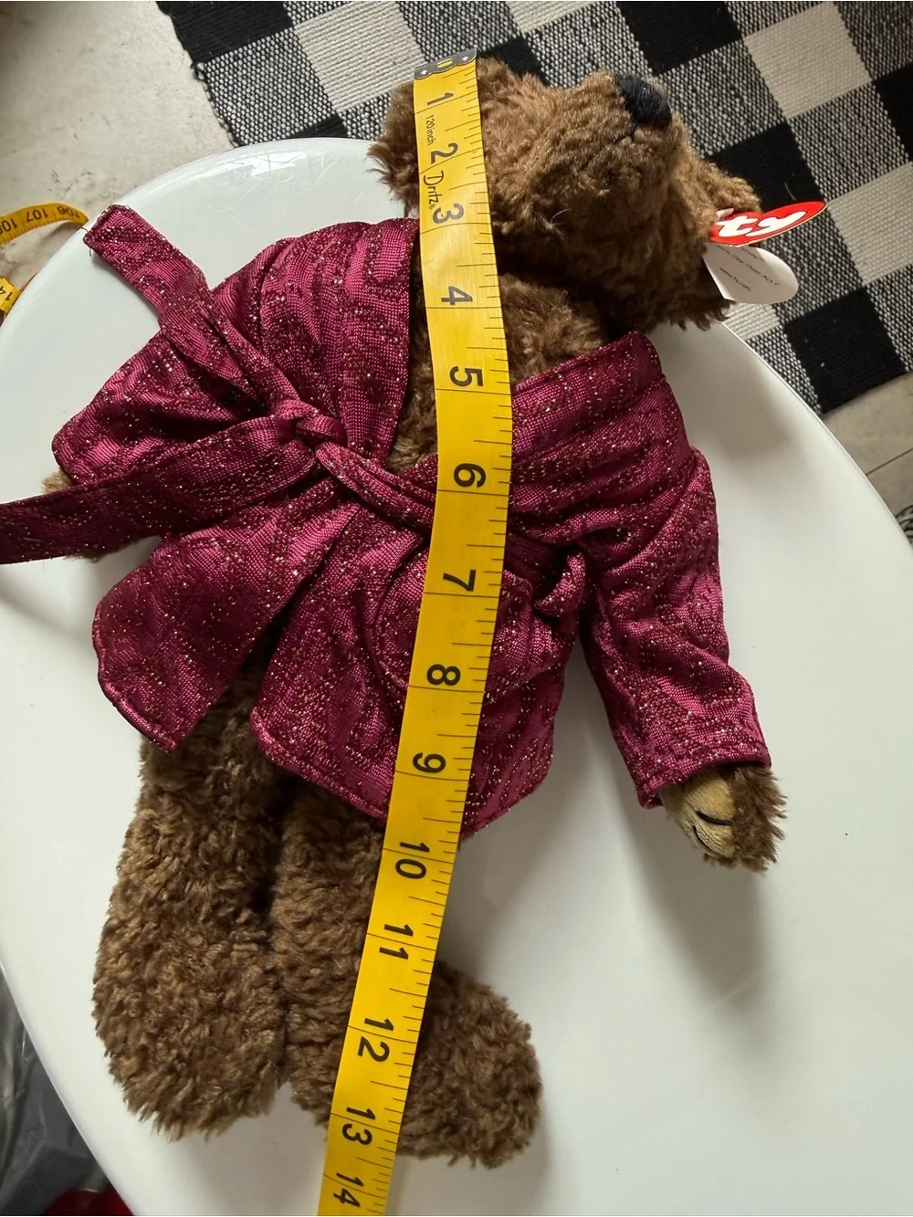 Ty Brown Plush Bear in Sparkling Magenta Robe